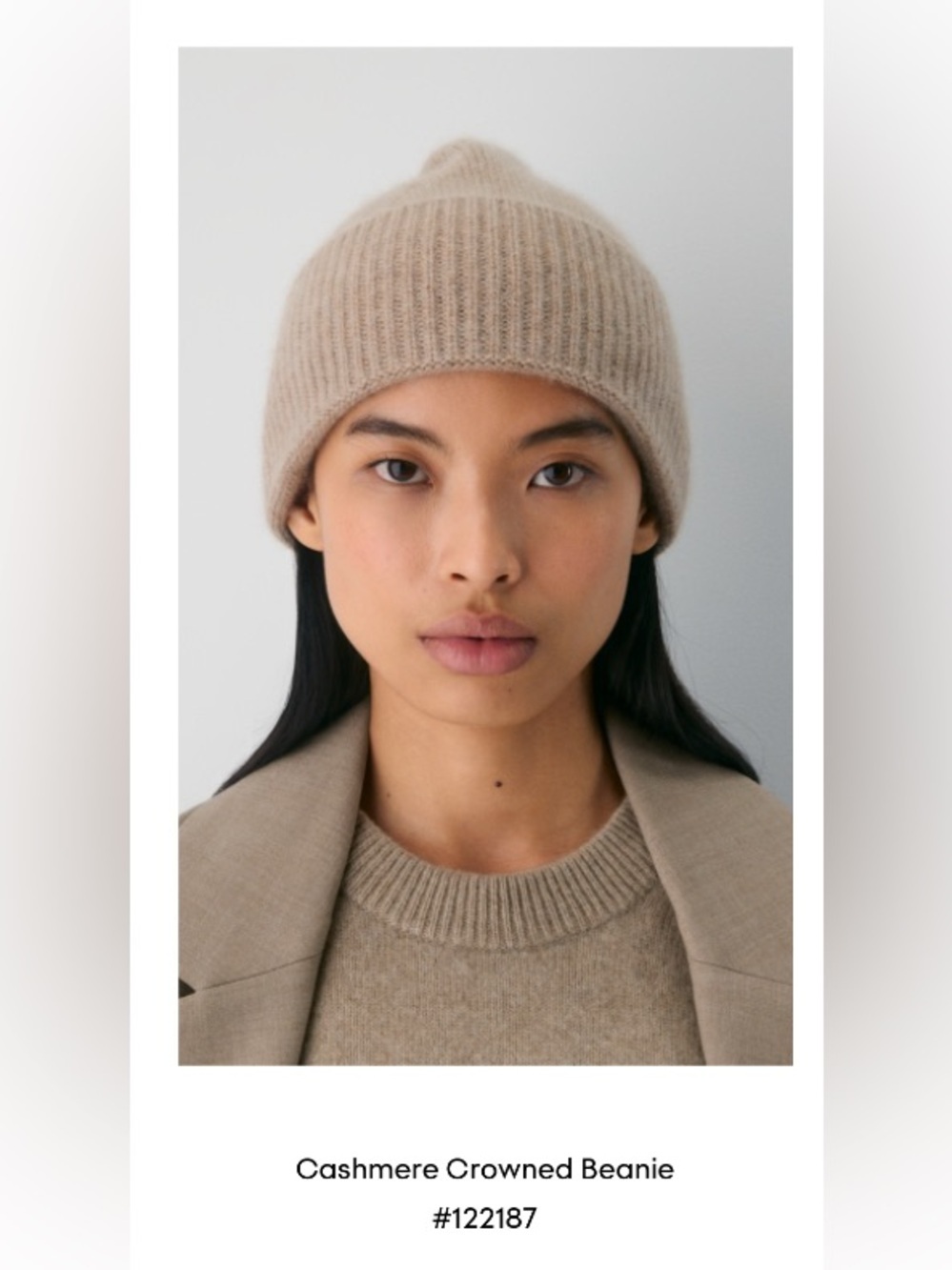 Aritiza Cashmere Crowned Beanie Heather Taupe NWT